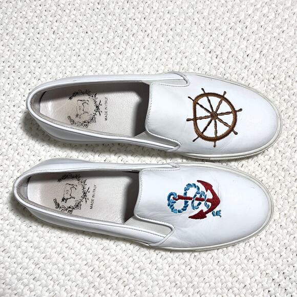 Del Toro SZ 8 Men’s Slip On Loafers White Embroidery - Picture 2 of 6